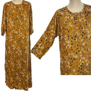 Mango Casual 3/4 Sleeve Maxi Floral Dress Dijon Yellow Size XL
